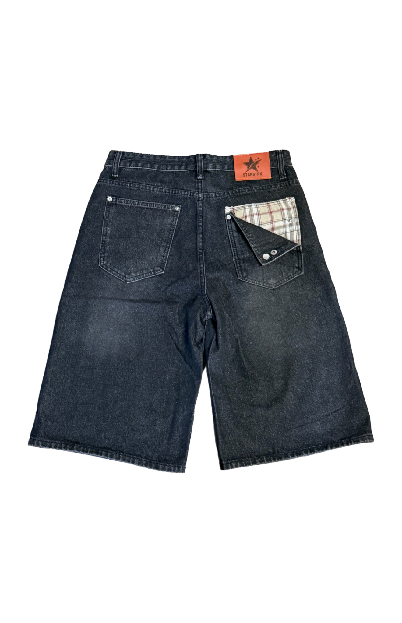 14oz Black Washed Double Pocket Plaid Jorts