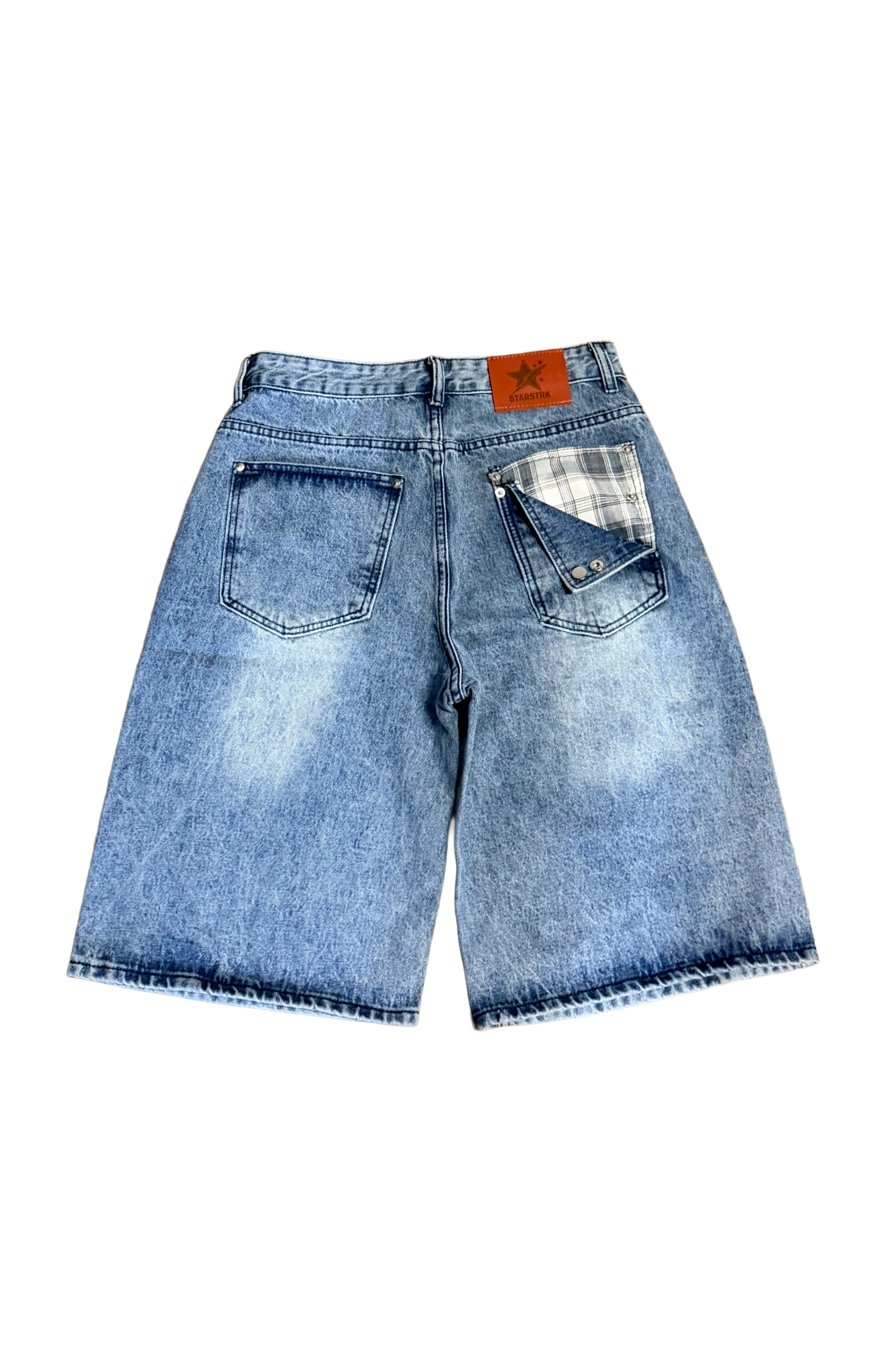 14oz Blue Washed Double Pocket Plaid Jorts