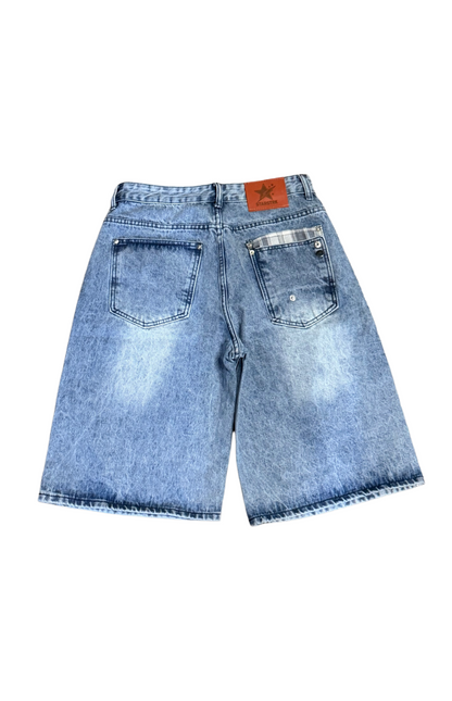 14oz Blue Washed Double Pocket Plaid Jorts